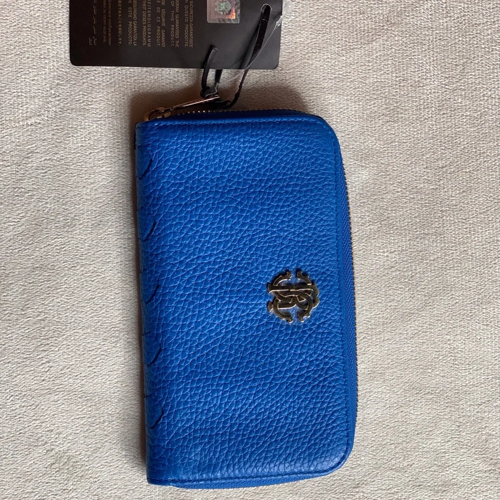 Roberto Cavalli Blue Pebbled Leather Wallet